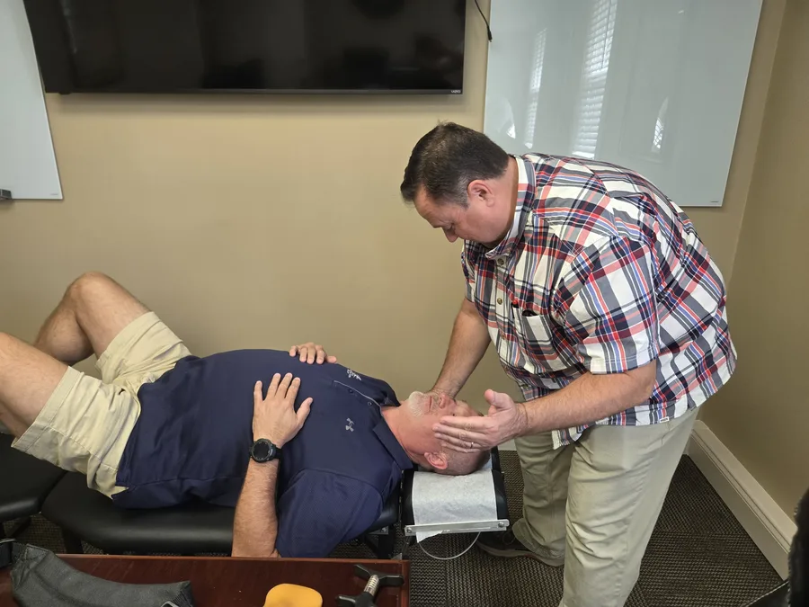 On-site chiropractic adjustment on the portable table